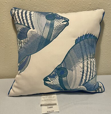 Pier One Pillow Indoor Outdoor Fish Sequins New Blue Green White