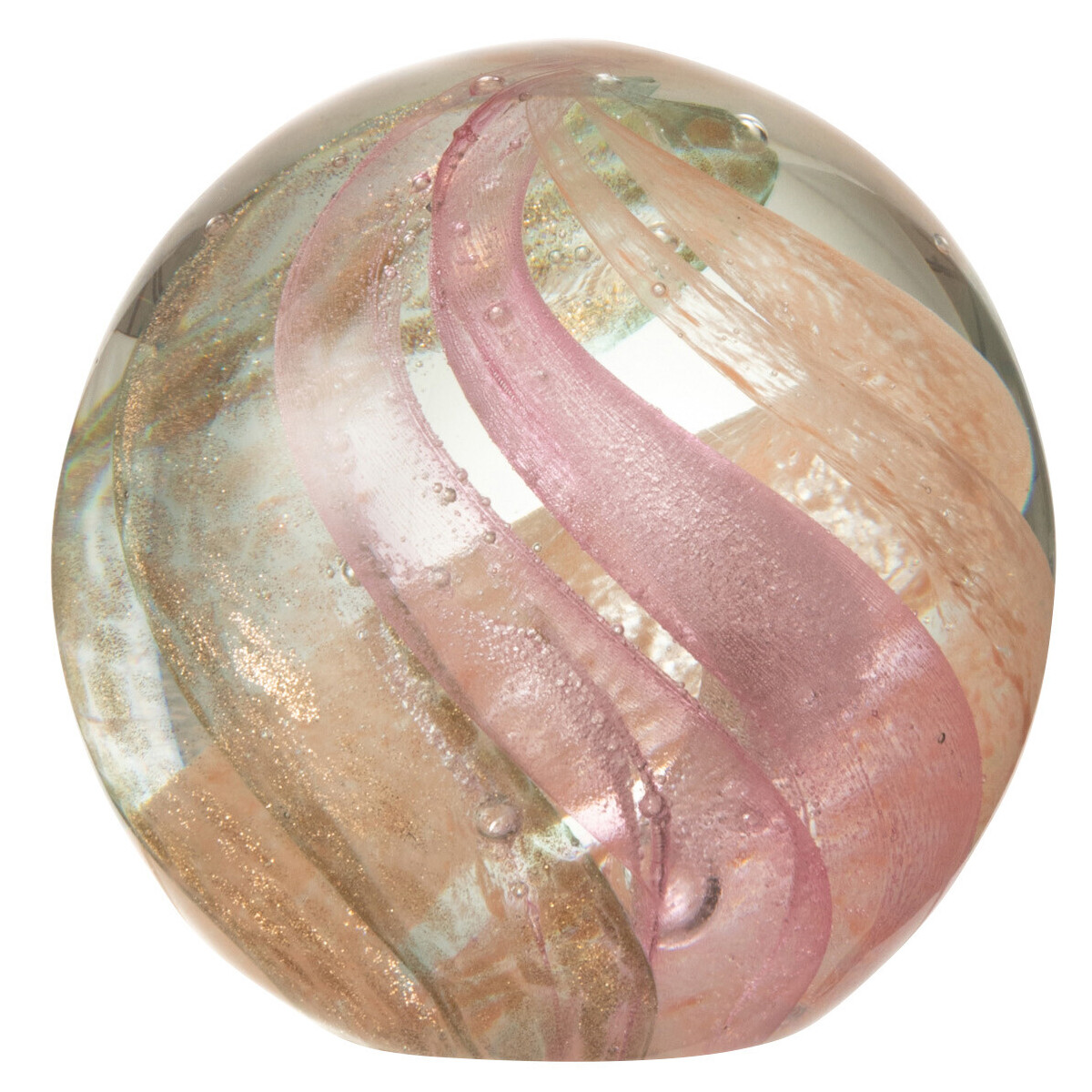 Presse-papier en verre ouragan rose et or, objet d'art de luxe