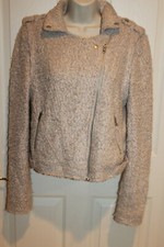 Elevenses Anthropologie Moto Biker Cream Boucle Zip Bomber Jacket Sz M Med