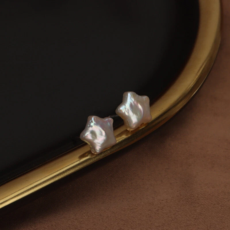 Brincos de pérola barroca branca natural estrela brinco acessórios populares - Imagem 2 de 3