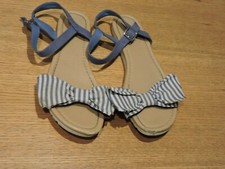 WONDER NATION Girls Casual Denim Blue/White Bow Ankle Strap Sandals SZ 5 buckle