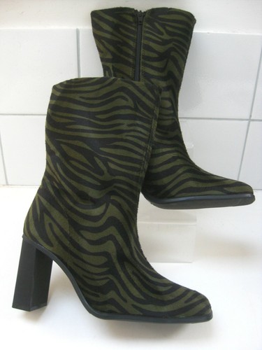 FAUX FUR DISCO BOOTS 5.5 green stripe 70s sexy high heels animal print - Picture 2 of 12