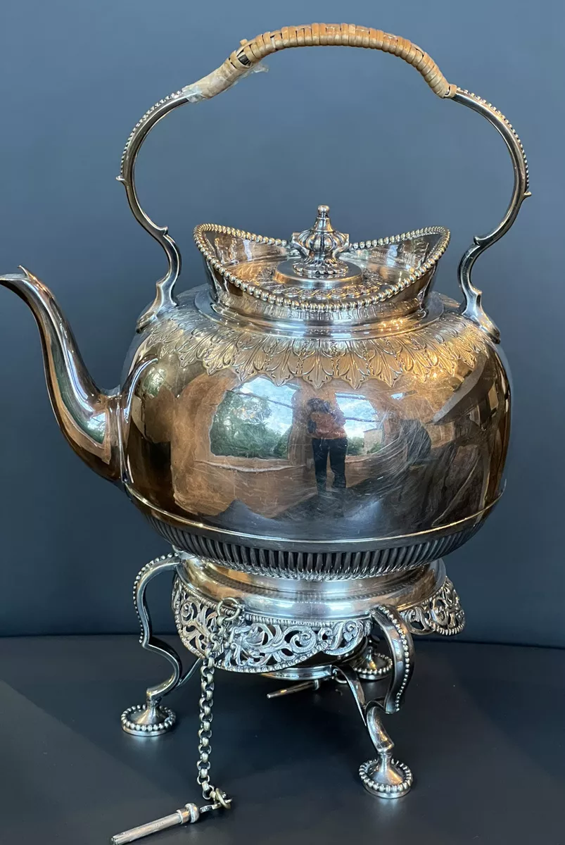 Antique Mappin & Webb England Teapot Tea Kettle On Stand Lion
