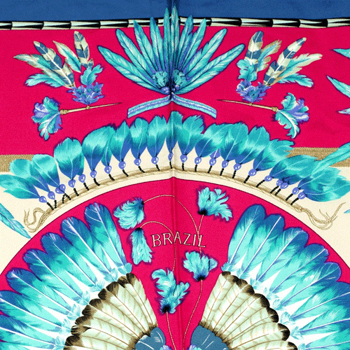 Hermes Schal BRASILIEN 90cm Seide Carre Foulard blau LAURENCE BOURTHOUMIEUX - Bild 2 von 6