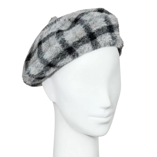Women's Plaid Faux Fur Felt Beret - A 
