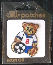 1 Teddy Bear #8 Soccer Ball Iron-On Applique Dill Patches Sports 1-5/8" x 1-7/8"
