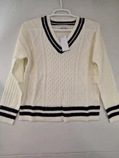 Hooked Up Women's Small Vanilla Prep V-Neck Sweater NWT $44