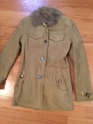 BRANCO PELLE ITALY Ladies Genuine Shearling Coat Celery Green Sheepskin Sz.S