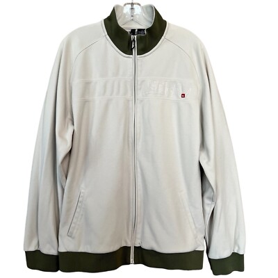 Quiksilver Track Jacket Mens XL Beige Green Retro Active Outdoor Workout Gym