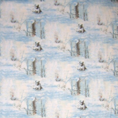 Christmas Winter Fabric - Woodland Santa Wolf Rabbit Forest Scene - SPX YARD