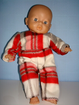 Handgefertigte weiche pelzige rot/cremefarbene Hals Strampler, passt Neugeborenen, Little Annabell 14'' 