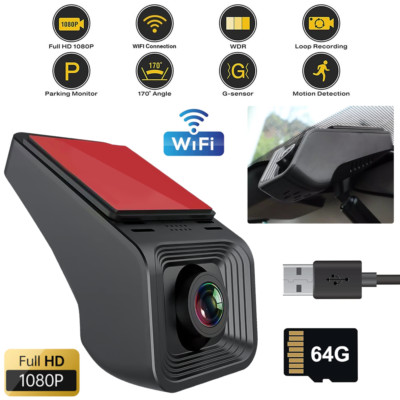 For Android Player Car DVR Camera Dash Cam Video Recorder Night Wifi 1080P 64G