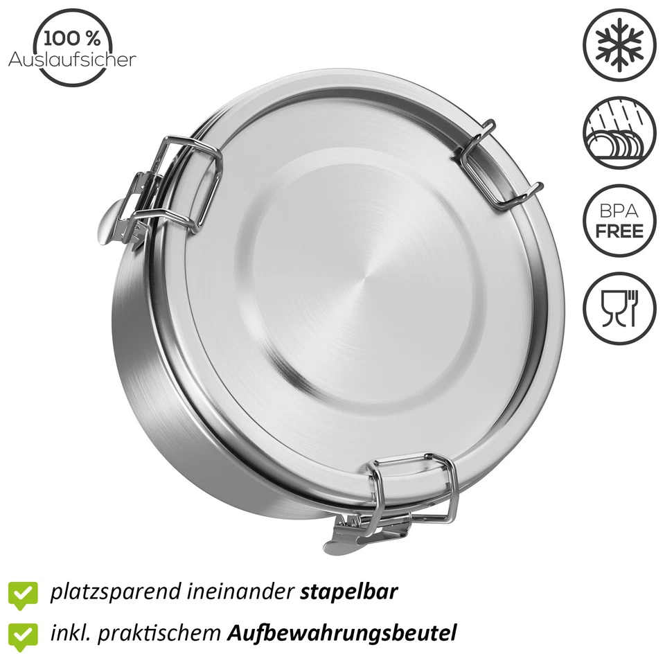 Juego de 3 latas de acero inoxidable redondas a prueba de fugas lata de pan de metal lonchera lata de vísperas - Imagen 4 de 4
