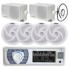 PLRMR23BTW Marine USB Bluetooth Boat Radio, 4" Speakers, Antenna, 3.5" Speakers