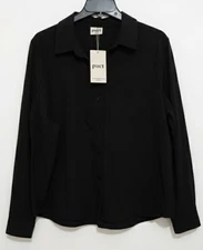 Pact womens xl organic cotton black slub shirt button front Longsleeve Top