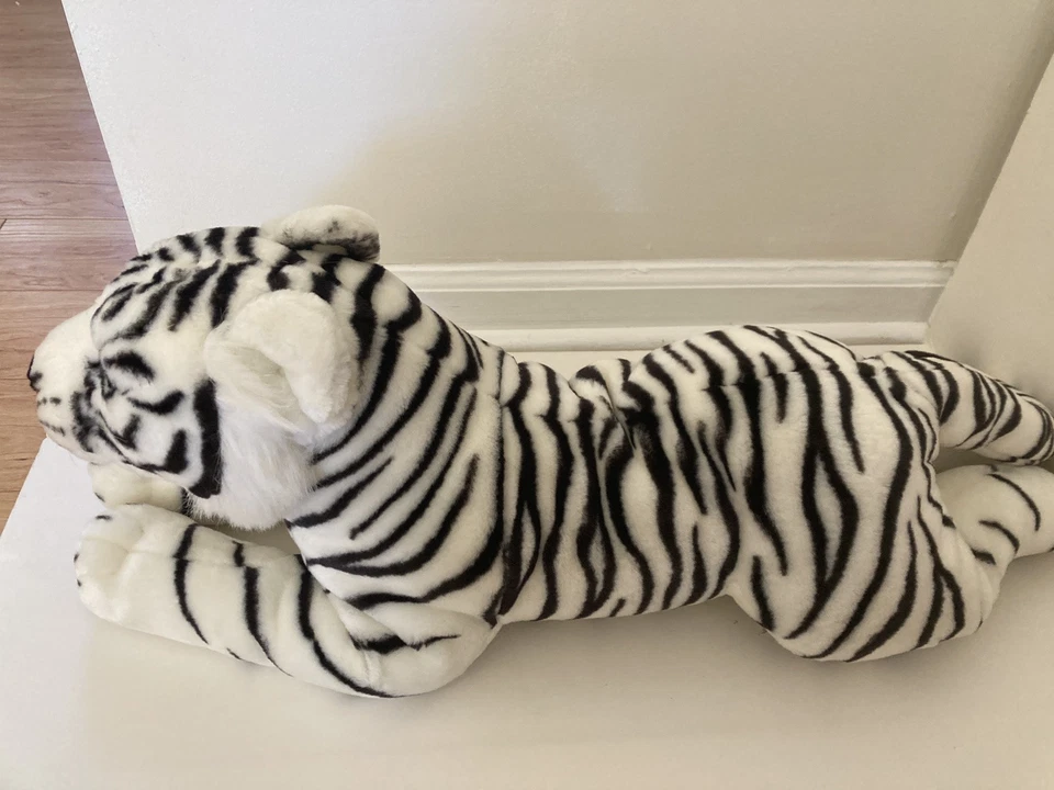 Large 34 Inch STUFFED TIGER Animal Cat White Black Soft Stuffed Pillow Toy - Image 3 of 4
