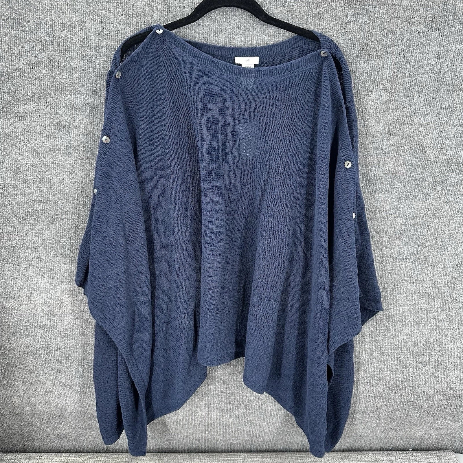 J Jill Gia 2-Way Poncho Sweater One Size Everyday Blue Knit Beach Coastal New