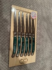 NEW Jean Dubost Laguiole Steak Knives, Set of 6, GREEN MARBLE SEALED, FRANCE