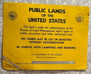 1963 BLM PUBLIC LANDS OF THE UNITED STATES 11 X 14.5 TIN SIGN DEPT INTERIOR 