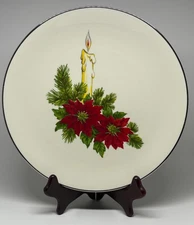 Vtg Mid Century White Christmas Dinner Plate Candle Red Poinsettias Triomphe USA