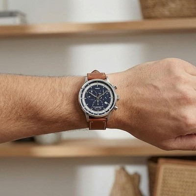 Working Timex Men's Waterbury Indiglo Classic Chrono 40mm Brown Watch Rare