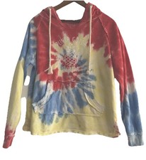 Tie Dye Hoodie Womens Small Multicolor Pullover Sweatshirt Boho Casual