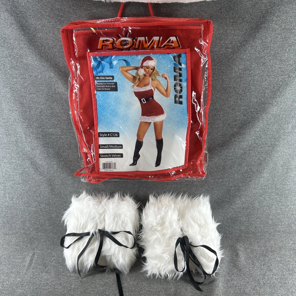 ROMA Mrs Santa Claus Costume Women Small/Medium Velvet Dress Hat Fur Boot Covers - Image 3 of 4