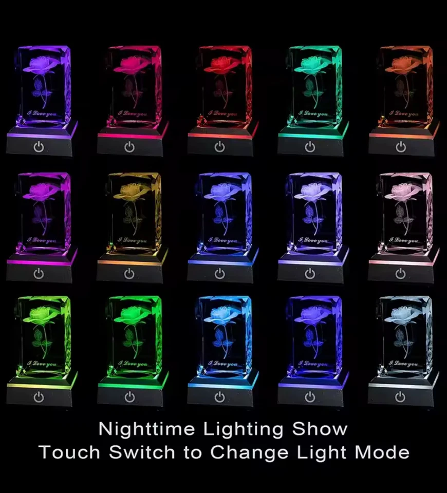 Rose Crystal LED Night Light Gift Christmas Valentine Birthday for Her - Image 3 of 4