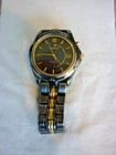 VINTAGE SEIKO KINETIC WATCH MENS DATE BLACK AND GOLD TONE