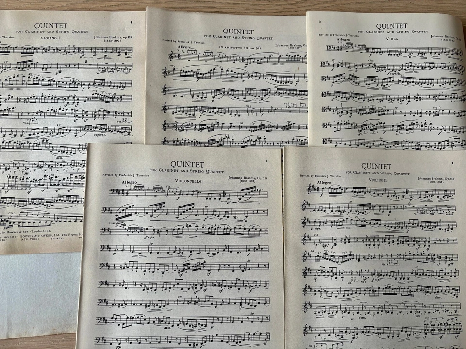 BRAHMS CLARINET QUINTET SHEET MUSIC (1953) ALL PARTS ENGLAND - Image 3 of 4