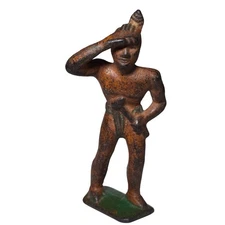 Grey Iron Toy Soldier G47 Indian Shielding Eyes Native American VTG Dimestore