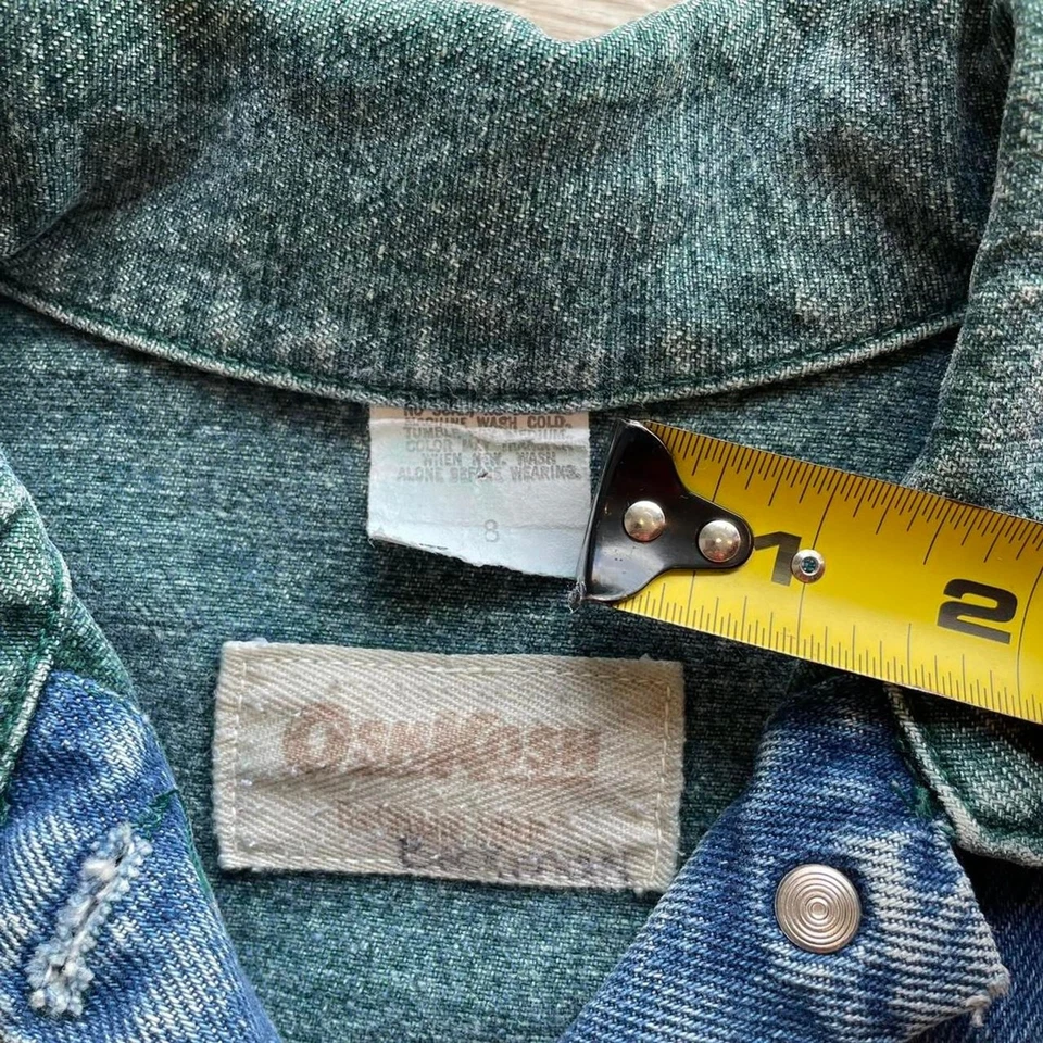 OshKosh B'Gosh Denim Jacket Green Collar Sz 8 Vintage 90's Retro Utility Cowboy - Image 2 of 4