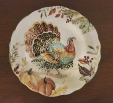 Potter's Studio Turkey Autumn Harvest 4 Salad /Dessert Plates 8.5" Thanksgiving 