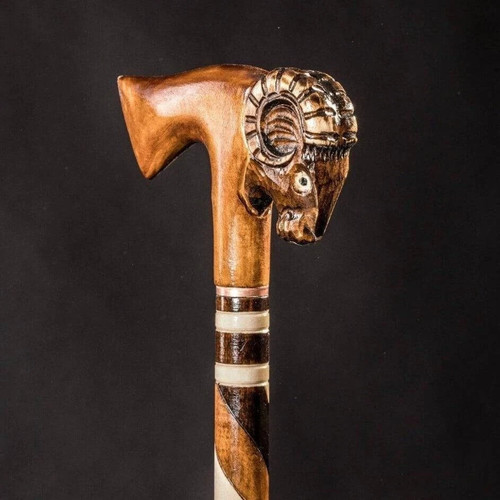 Handmade Ram Walking Cane Hand Carved Art Replica Gift
