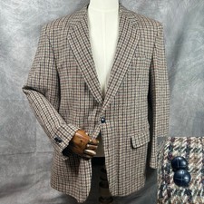 VTG Harris Tweed Men's 100 Wool Blazer Brown Blue Plaid Check Great Britain 42R