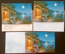 "Cabin By The Lake" (3) Leanin Tree Holiday Season Cards, New With (3) Envelopes
