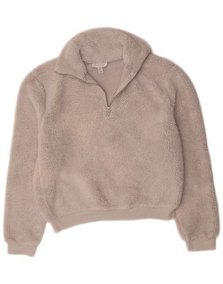 Topshop Damen Reißverschluss Ausschnitt Oversize Fleece Pullover UK 10 Small Grau Polyester DA14