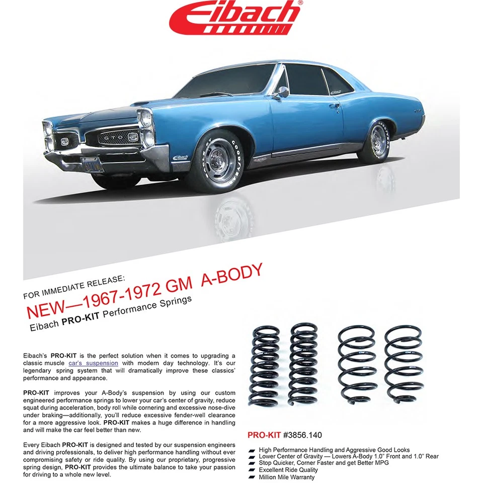 Комплект передних и задних понижающих пружин Eibach 3856.140 PRO-KIT для Chevelle GTO 1967-72 годов выпуска - Изображение 4 из 4