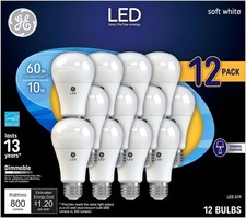 GE Soft White LED 60W 10W Equivalent General Purpose A19 Light Bulbs 12 Pack 