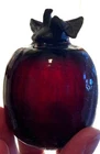 Blenko Style Crackle Glass Red Apple with Brass Stem Vintage