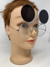 Vintage Flip-Up Sunglasses Silver Round John Lennon Steampunk Cable Temples-RARE