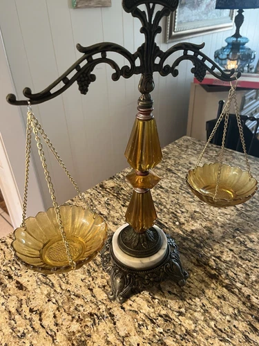 Vintage Amber Balance Scales of Justice Rococo Hollywood Regency