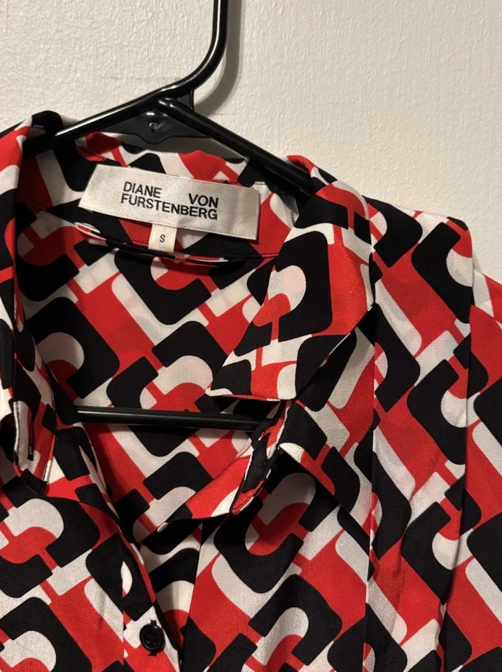 Diane Vin Furstenburg 小号丝绸纽扣几何图案腰带 — 第 2/4 张图片