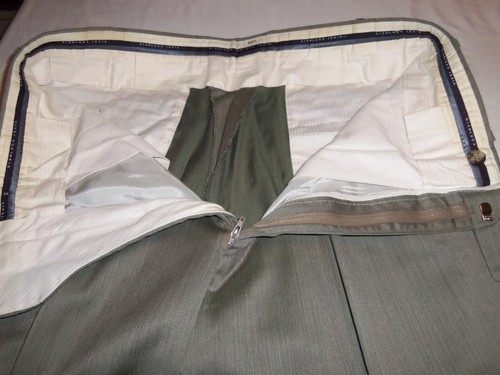 (TA417) Gianluca Isaia LIGHT ULTRA SILKY WOOL DARK OLIVE PANTS- 35 X 27.5 - Picture 4 of 5
