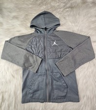 Jordan Youth Boys Puffer Vest Hoodie Jacket Gray Full Zip Sz M 10-12