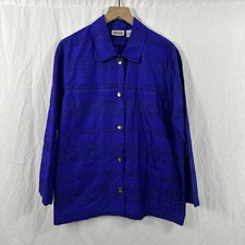 Chicos Design Vintage Purple Embroidered Silk Button Light Jacket Womens Sz 8/10
