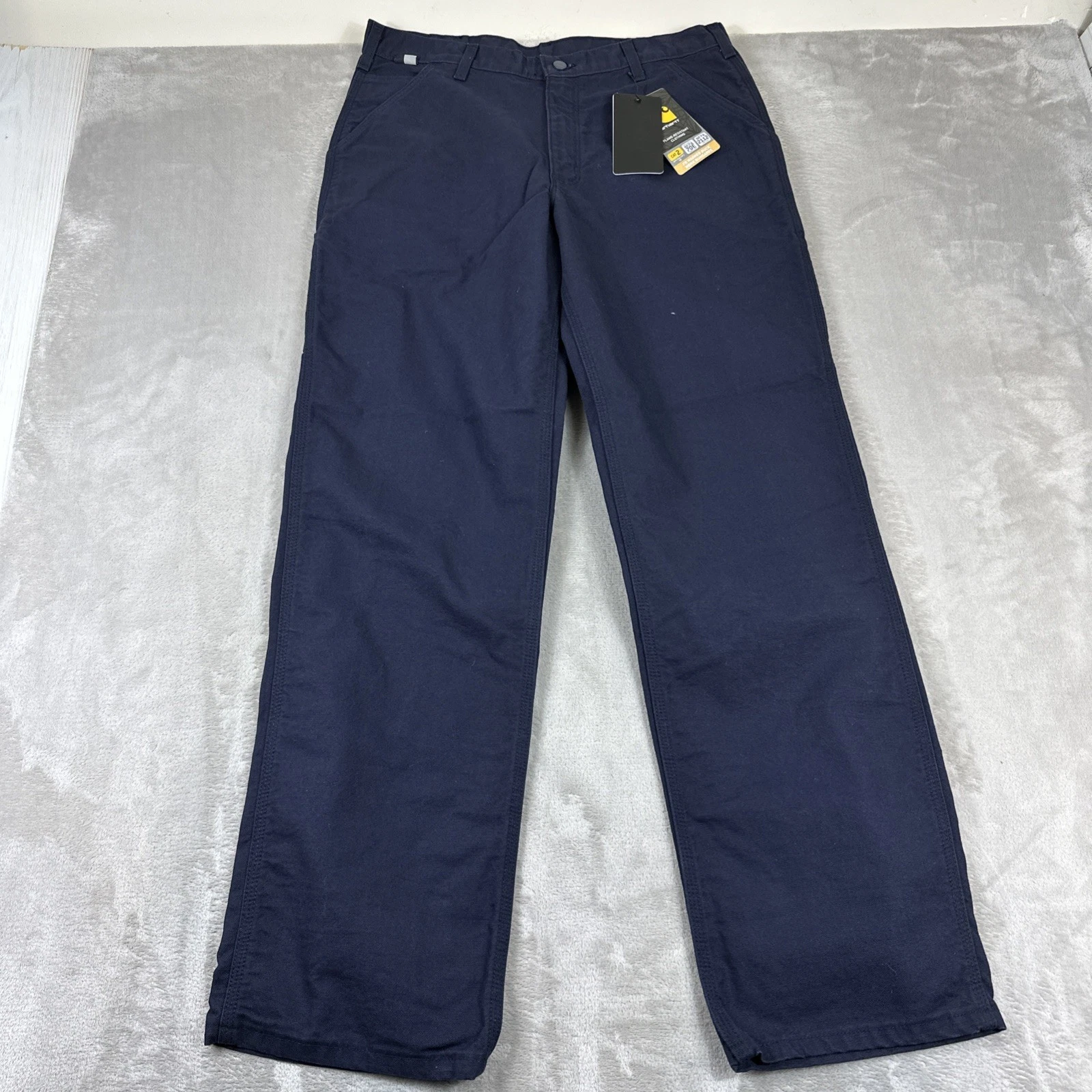 NWT Carhartt Men's 34x32 FR Pants Navy Blue Canvas Original Fit Cat 2 100791-410