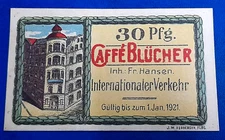 FLENSBURG CAFE BLÜCHER NOTGELD 30 PFENNIG 1921 EMERGENCY MONEY GERMANY (30118)