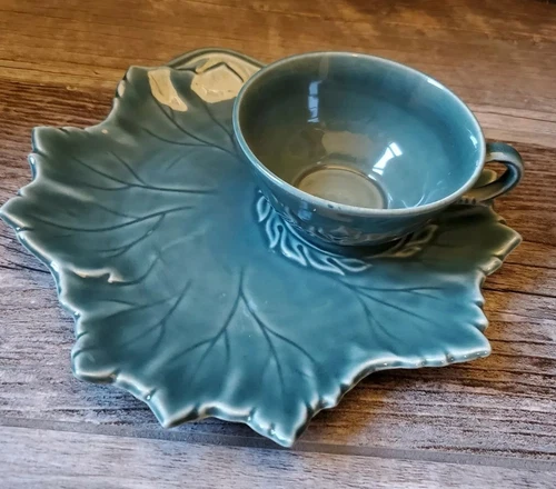 Vintage Woodfield Mfg. Steubenville Green Leaf Cup and 9" Serving Saucer