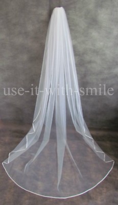 NEU 98'' einlagig OFF WHITE Kapellenlänge Hochzeit Brautschleier Satinkante UK